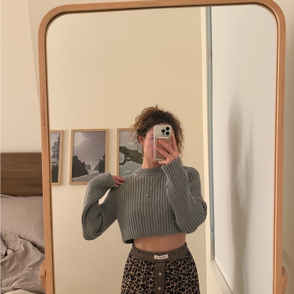 Zara Gray Ribbed Cropped Knit Top - Picture 6 of 6